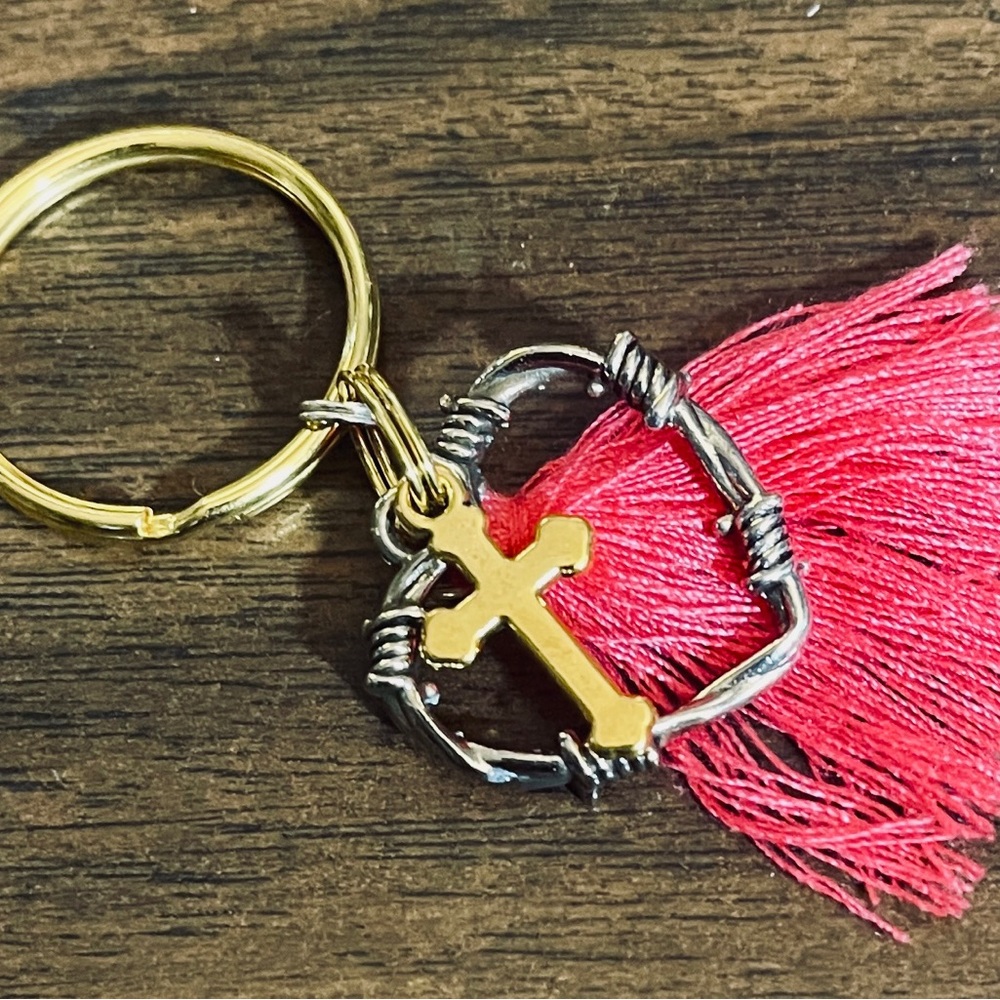 Silver & Gold Heart Key Holder with Pink Tassel Keychain